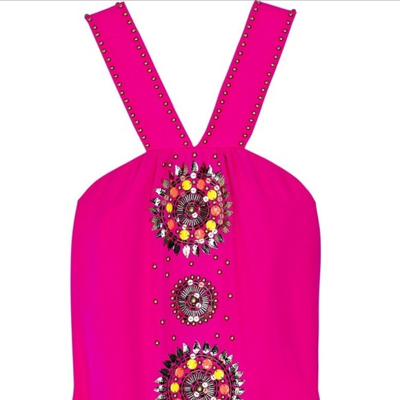 Tibi Pink Sequin Beaded Medallion Silk Dress - Picture 6 of 8